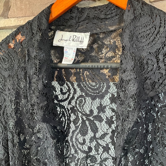 Vintage 90s Joseph Ribkoff Lace Open Front Sweater Topper Bridal Evening Black 8 - Picture 7 of 10